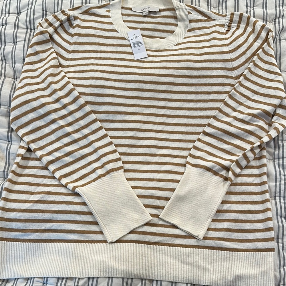 LOFT White and Gold Striped Sweater